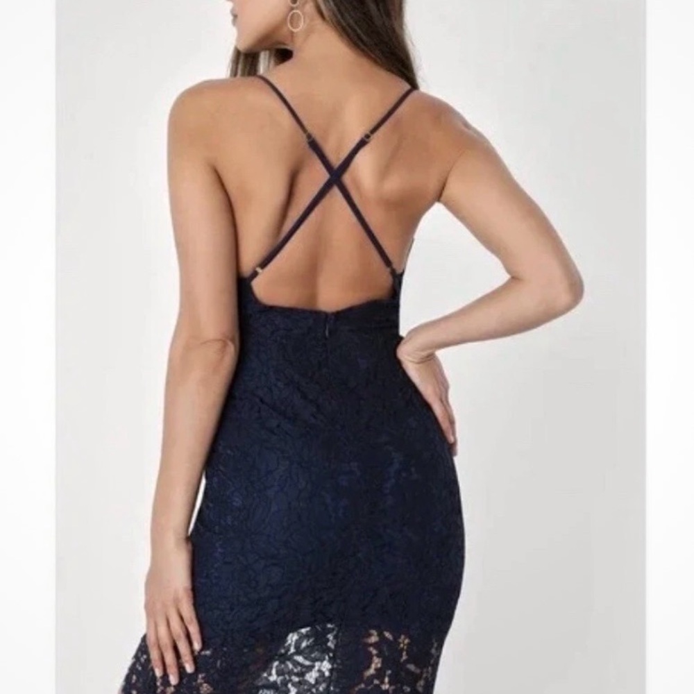Lulus Flirting with Desire Navy Blue Lace Bodycon Dress size small NWT - Picture 2 of 7